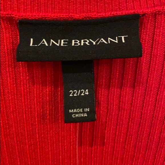 Red ribbed knit scoop neck sweater NWT plus gold button trim Lane Bryant - Picture 4 of 5